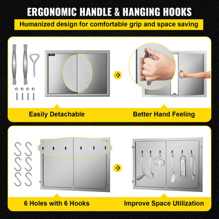 VEVOR BBQ Toegangsdeur Dubbele Deur Buitenkeuken 71x48 cm Roestvrij Staal Zilver