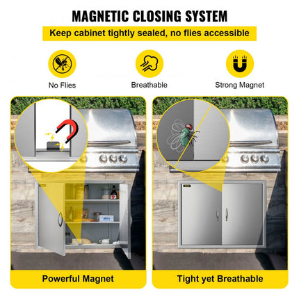 VEVOR BBQ Toegangsdeur Dubbele Deur Buitenkeuken 71x48 cm Roestvrij Staal Zilver