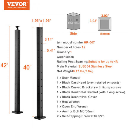 VEVOR relingpaal 106,68x5,08x5,08cm L-vormig gat hoekrelingpaal 1 stuk.