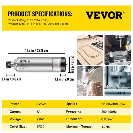 VEVOR 2,2 kW spindelmotor 400 Hz CNC frees spindelmotor lineaire motor luchtgekoeld