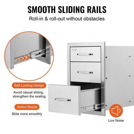 VEVOR Ladekast buiten Grilleiland drievoudige lade 35x51cm van Rvs