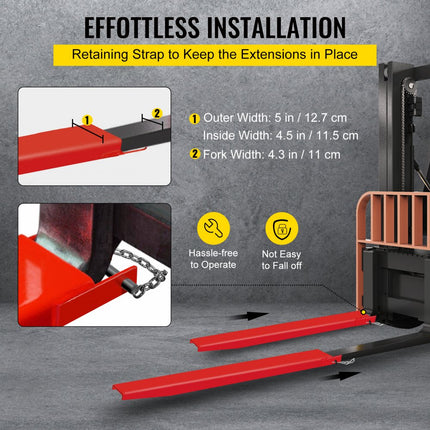 VEVOR set van 2 vorkverlengingen Tandverlenging van 209 cm 158 lbs (ca. 72 kg) draagvermogen per paar vorktanden staal ontwerp uit één stuk palletvorkverlenging