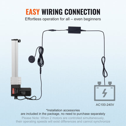 VEVOR lineaire actuatorkit, 330 mm hoge snelheid lineaire actuator 14 mm/s 24V 220lbs/1000N lineaire actuator voor het optillen van tv/tafel/bank IP44-bescherming - adaptervoeding