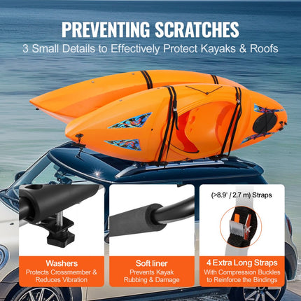 VEVOR Kajak-imperiaal, 1 paar J-Bar, zacht imperiaal, topmontage, drager voor kajak, surfplank, kano, SUP, skiboard, montage op auto, SUV, vrachtwagen, 2 kajaks