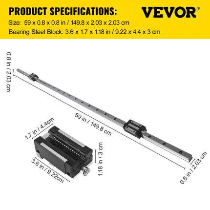 VEVOR Lineaire Geleiding Lineaire Rails Lineaire geleider HGH20 - 1500mmA2×2 incl 2 lineaire geleiders en 4 lagerblokken