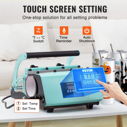 VEVOR Tumbler hittepers en sublimatiemokken, Tumbler Press Set met 8 stuks 20oz lege mokken, mokpers voor 11-30oz Tumblers, met warmteoverdrachtpapier, handschoenen, tape