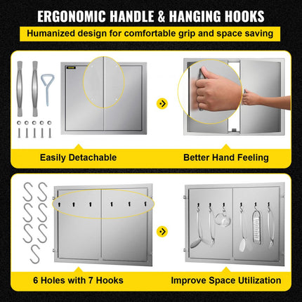 79X61cm roestvrijstalen brander BBQ-deur met handgrepen buitenkeukendeuren magnetische sluiting