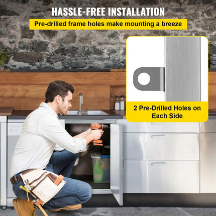 79X61cm roestvrijstalen brander BBQ-deur met handgrepen buitenkeukendeuren magnetische sluiting