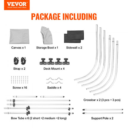VEVOR 3-boogs bimini-top bootafdekking, 155-167 cm installatiebreedte 600D polyester luifel, bootluifel met verwijderbare mesh zijpanelen, waterdicht en zonwering, inclusief opbergdoos lichtgrijs