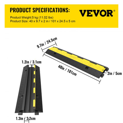 VEVOR Kabelgoot 3 stuks 98x24x5,08 cm 11000 lbs per as Capaciteit Beschermende draad Koord Oprit Rubberen Vloerkabelbrug Kabelbeschermer
