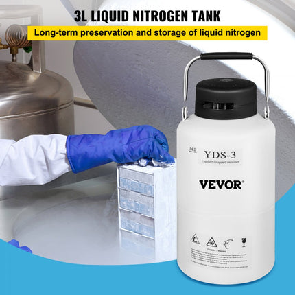 VEVOR Cryogene Container 3L Tank Vloeibare Stikstof 450 mm Hoge Vloeibare Stikstof Container Gemaakt van Aluminiumlegering met Uitstekende Thermische Isolatie Gebruikt op Vele Gebieden, zoals Medisch