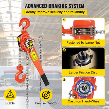 VEVOR Rateltakel Ketting Takel Lever Block / Ratchet Puller Hoist Load Brake,come Along 3ton Lever Hoist Puller Load Brake Hand Ratcheting 2 Hooks,3t