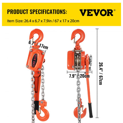 VEVOR Rateltakel Ketting Takel Lever Block / Ratchet Puller Hoist Load Brake,come Along 3ton Lever Hoist Puller Load Brake Hand Ratcheting 2 Hooks,3t
