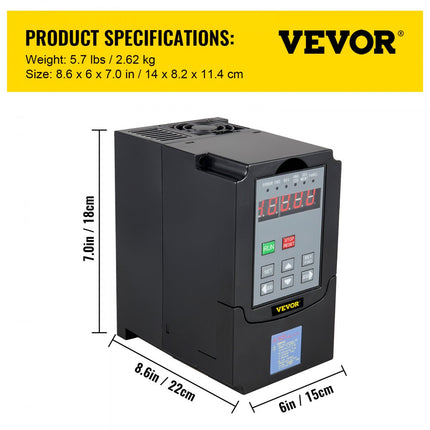 VEVOR Omvormer Inverter 4kw Vfd Aandrijving Omvormer Belastingsvermogen Laag vermogen Competely Soundl Koopje
