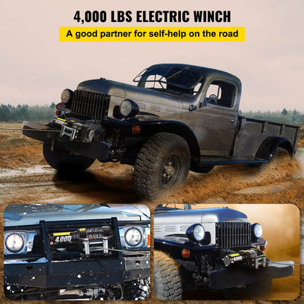 VEVOR Elektrische Lier 1814kg(4000 lbs) Winch Kabel Lier Elektrische Takel Lier Offroad Lier Uitgerust met 1,3kW Waterdichte Permanentmagneetmotor