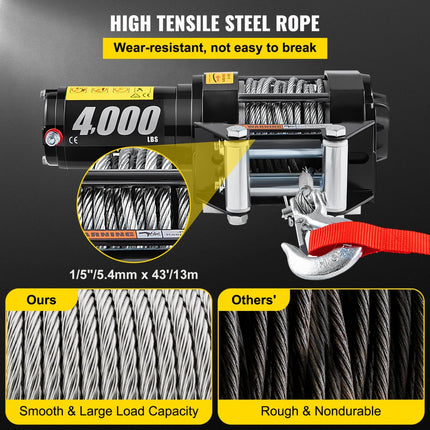 VEVOR Elektrische Lier 1814kg(4000 lbs) Winch Kabel Lier Elektrische Takel Lier Offroad Lier Uitgerust met 1,3kW Waterdichte Permanentmagneetmotor