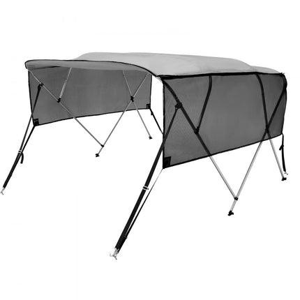 VEVOR 4 boog Bimini Top bootafdekking, 231-244cm installatiebreedte 600D polyester luifel, bootluifel met verwijderbare mesh zijpanelen, waterdicht en zonwering, inclusief opbergdoos lichtgrijs