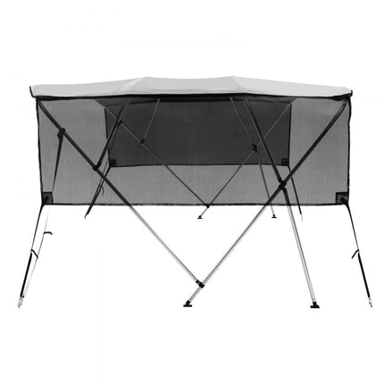 VEVOR 4 boog Bimini Top bootafdekking, 231-244cm installatiebreedte 600D polyester luifel, bootluifel met verwijderbare mesh zijpanelen, waterdicht en zonwering, inclusief opbergdoos lichtgrijs