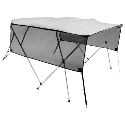 VEVOR 4 boog Bimini Top bootafdekking, 231-244cm installatiebreedte 600D polyester luifel, bootluifel met verwijderbare mesh zijpanelen, waterdicht en zonwering, inclusief opbergdoos lichtgrijs