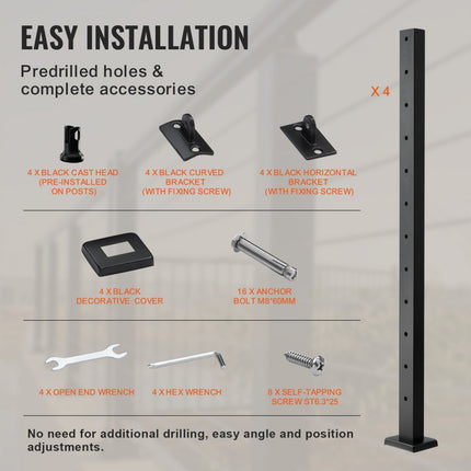 VEVOR 4 stuks kabelrailpalen 107x2,54x5cm palen met horizontale gaten