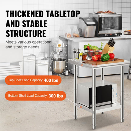Vevor Rvs Tafel Roestvrij Staal Commerciële Keukentafel Voedselbereidingstafel 23,6x23,6in