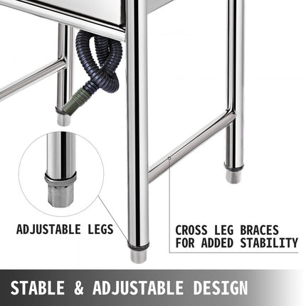 VEVOR Commerciële Gootsteen 92,71x60,96x59,69 cm Commerciële Spoelbak 1 mm Dikte Vrijstaande Gootsteen Gemaakt van Niet-magnetisch Roestvrij Staal met Spatwaterdicht Schot Gebruik in Keuken Bar enz