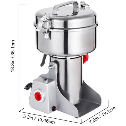 VEVOR Grinder Molen 1800 W Swing Type Graanmolen Machine 750 G Elektrische Graanmolen van 304 Roestvrij Staal met een 26000 t/min