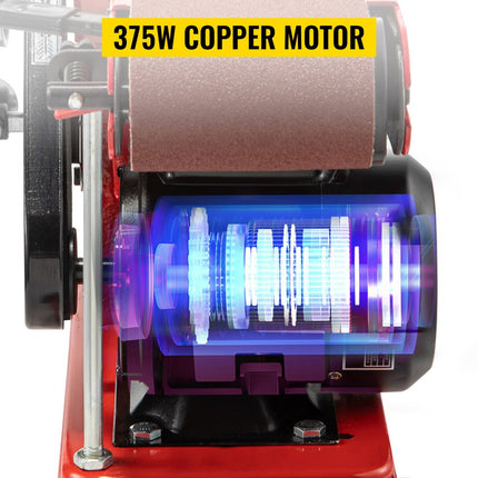 VEVOR 375W Bankband en Schijfschuurmachine Slijpmachine 1420rpm Metaalbewerking Tafelblad Hoogwaardig