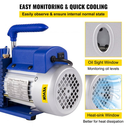 VEVOR Vacuümpomp Vacuumpomp Airco 9 Cfm 1 Hp roterende 2-traps vacuümpomp Koelmiddelmeters Gereedschappen Airconditioning