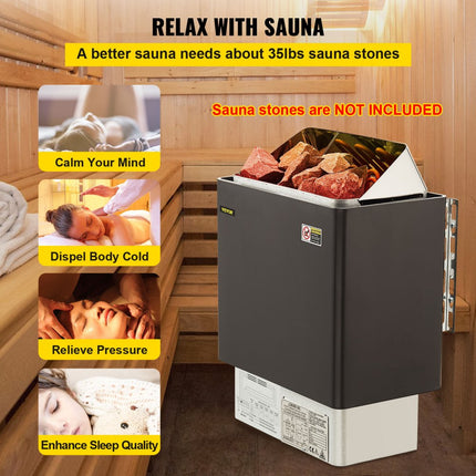 VEVOR 9KW Natte en droge saunakachel Externe bediening Commerciële temperatuur Eenvoudige bediening