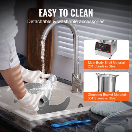 VEVOR groentesnijder elektrische fruitsnijder 1400 W, groentesnijder 17,62 l roestvrijstalen multisnijder voor fruit en groenten, hotels, saladewinkels, snackbars keukenapparatuur machines met drukknoppen