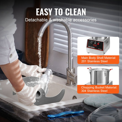 VEVOR groentesnijder elektrische fruitsnijder 750 W, groentesnijder 7,71 l roestvrijstalen multisnijder voor fruit en groenten, hotels, saladewinkels, snackbars keukenapparatuur machines met drukknoppen