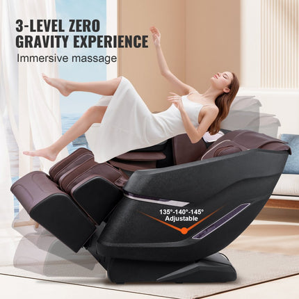 VEVOR massagestoel met flexibele SL-rail, 3D full body shiatsu-massageapparaat, zwaartekrachtvrij, 10 tot 18 automatische modi, verwarming, Bluetooth-luidspreker, luchtkussen en touchscreen 160 kg
