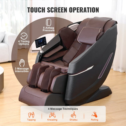 VEVOR massagestoel met flexibele SL-rail, 3D full body shiatsu-massageapparaat, zwaartekrachtvrij, 10 tot 18 automatische modi, verwarming, Bluetooth-luidspreker, luchtkussen en touchscreen 160 kg