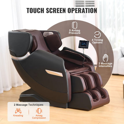 VEVOR-massagestoel - Zero-gravitatiestoel voor het hele lichaam met meerdere automatische modi, 3D Shiatsu, verwarming, Bluetooth-luidspreker, airbag, voetrol en touchscreen
