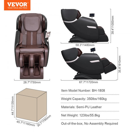 VEVOR-massagestoel - Zero-gravitatiestoel voor het hele lichaam met meerdere automatische modi, 3D Shiatsu, verwarming, Bluetooth-luidspreker, airbag, voetrol en touchscreen