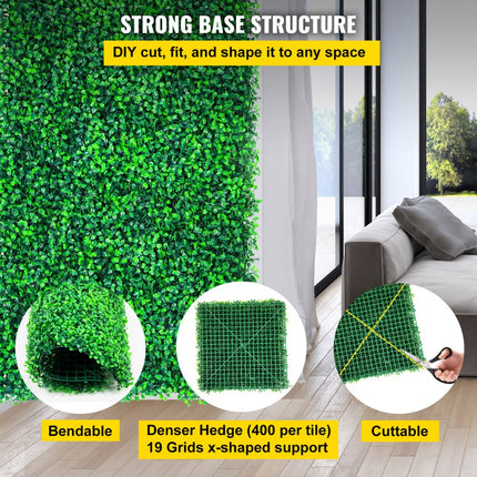 VEVOR Kunstmatige Haag 12 Stuks Buxus Achtergrond 50,8 x 50,8 cm Kunstmatige Buxus Paneel Gemaakt van 100% Milieuvriendelijk Polyethyleen met Stevige Paneelbasis voor Balkon Hotels en andere Feesten