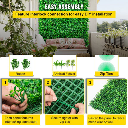VEVOR Kunstmatige Haag 12 Stuks Buxus Achtergrond 50,8 x 50,8 cm Kunstmatige Buxus Paneel Gemaakt van 100% Milieuvriendelijk Polyethyleen met Stevige Paneelbasis voor Balkon Hotels en andere Feesten