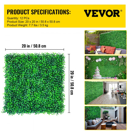 VEVOR Kunstmatige Haag 12 Stuks Buxus Achtergrond 50,8 x 50,8 cm Kunstmatige Buxus Paneel Gemaakt van 100% Milieuvriendelijk Polyethyleen met Stevige Paneelbasis voor Balkon Hotels en andere Feesten