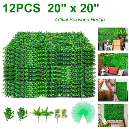 VEVOR Kunstmatige Haag 12 Stuks Buxus Achtergrond 50,8 x 50,8 cm Kunstmatige Buxus Paneel Gemaakt van 100% Milieuvriendelijk Polyethyleen met Stevige Paneelbasis voor Balkon Hotels en andere Feesten