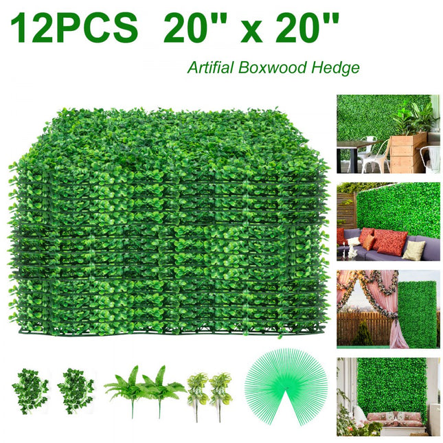 VEVOR Kunstmatige Haag 12 Stuks Buxus Achtergrond 50,8 x 50,8 cm Kunstmatige Buxus Paneel Gemaakt van 100% Milieuvriendelijk Polyethyleen met Stevige Paneelbasis voor Balkon Hotels en andere Feesten