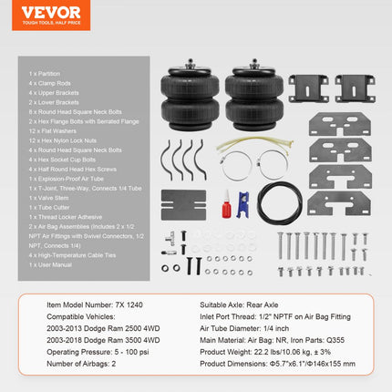 VEVOR Airbagophangingsset past op Dodge Ram 2500 (03-13) Dodge Ram 3500 (03-18)