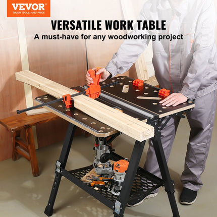 VEVOR werk- en opspantafel 454kg draagvermogen 70x65cm Groot werkblad Opklapbaar 60-92cm In hoogte verstelbaar Werkbank MDF tafelblad Q195 stalen frame Werktafel voor zagen slijpen schoonmaken