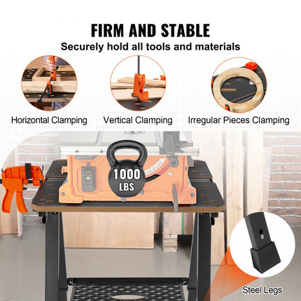 VEVOR werk- en opspantafel 454kg draagvermogen 70x65cm Groot werkblad Opklapbaar 60-92cm In hoogte verstelbaar Werkbank MDF tafelblad Q195 stalen frame Werktafel voor zagen slijpen schoonmaken