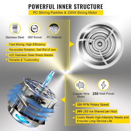 VEVOR 120kg/u Sneeuwkegelmachine ijsscheerapparaat sneeuwkegel bevroren ijs scheren slushie maker commerciële machine