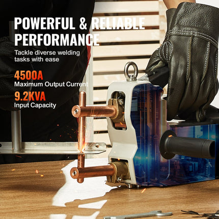 VEVOR draagbare puntlasser, 4/25" puntlasser met 9,2KVA ingangsvermogen, draagbare puntlasser met laspunt voor platen voor koolstofstaal, roestvrij staal, aluminium plaat