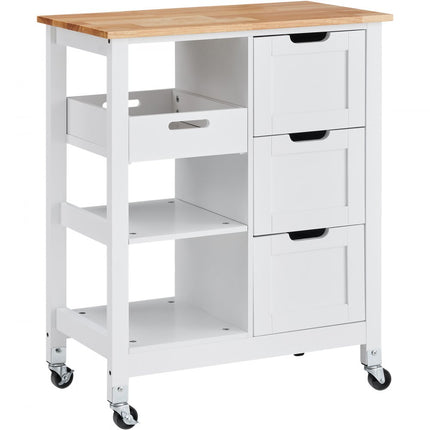 VEVOR Keukeneiland Trolley Rolkast Oprolbare Laden Planken Wit 67x37x84cm