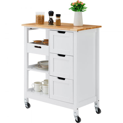 VEVOR Keukeneiland Trolley Rolkast Oprolbare Laden Planken Wit 67x37x84cm