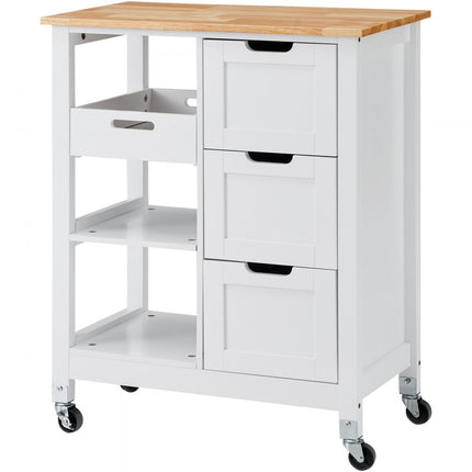 VEVOR Keukeneiland Trolley Rolkast Oprolbare Laden Planken Wit 67x37x84cm
