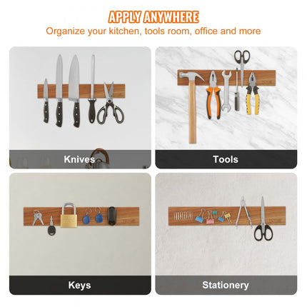 VEVOR 406 mm messenblok, magnetische messenbalk, dubbele rij magneetstaven van acaciahout, messenmagneetrail, meshouder, voor messen, scharen, kinderspeelgoed, sleutels enz.